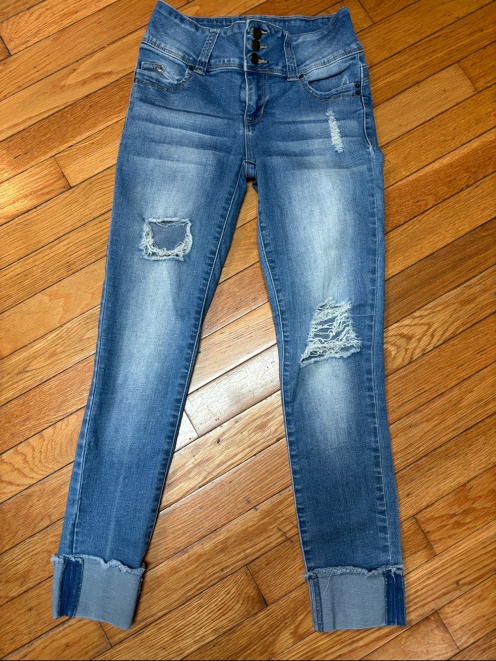 YMI Blue Distressed High-Rise Skinny Jeans